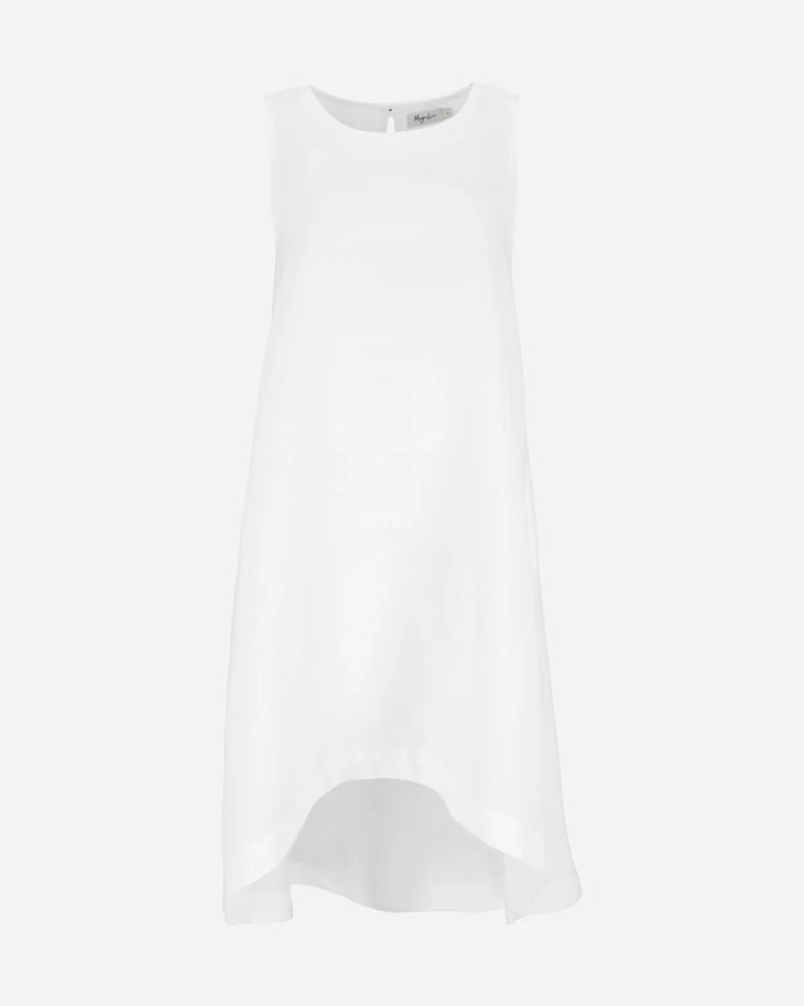 White sleeveless linen A-line dress with round neckline and relaxed fit — Magic Linen | Endless UAE