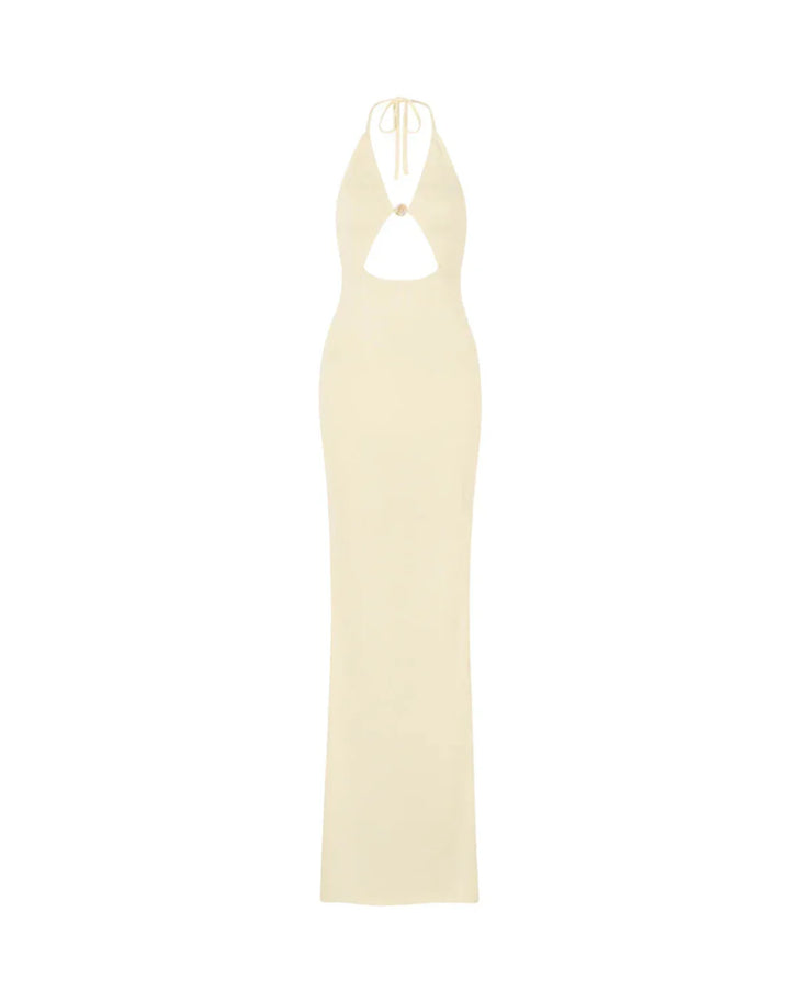 Zoelle Dress in cream with halter neckline and cutout details — Flook The Label | Endless UAE