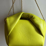 Lime green Twister Nano leather crossbody bag with gathered top and gold chain strap — JW Anderson | Endless UAE