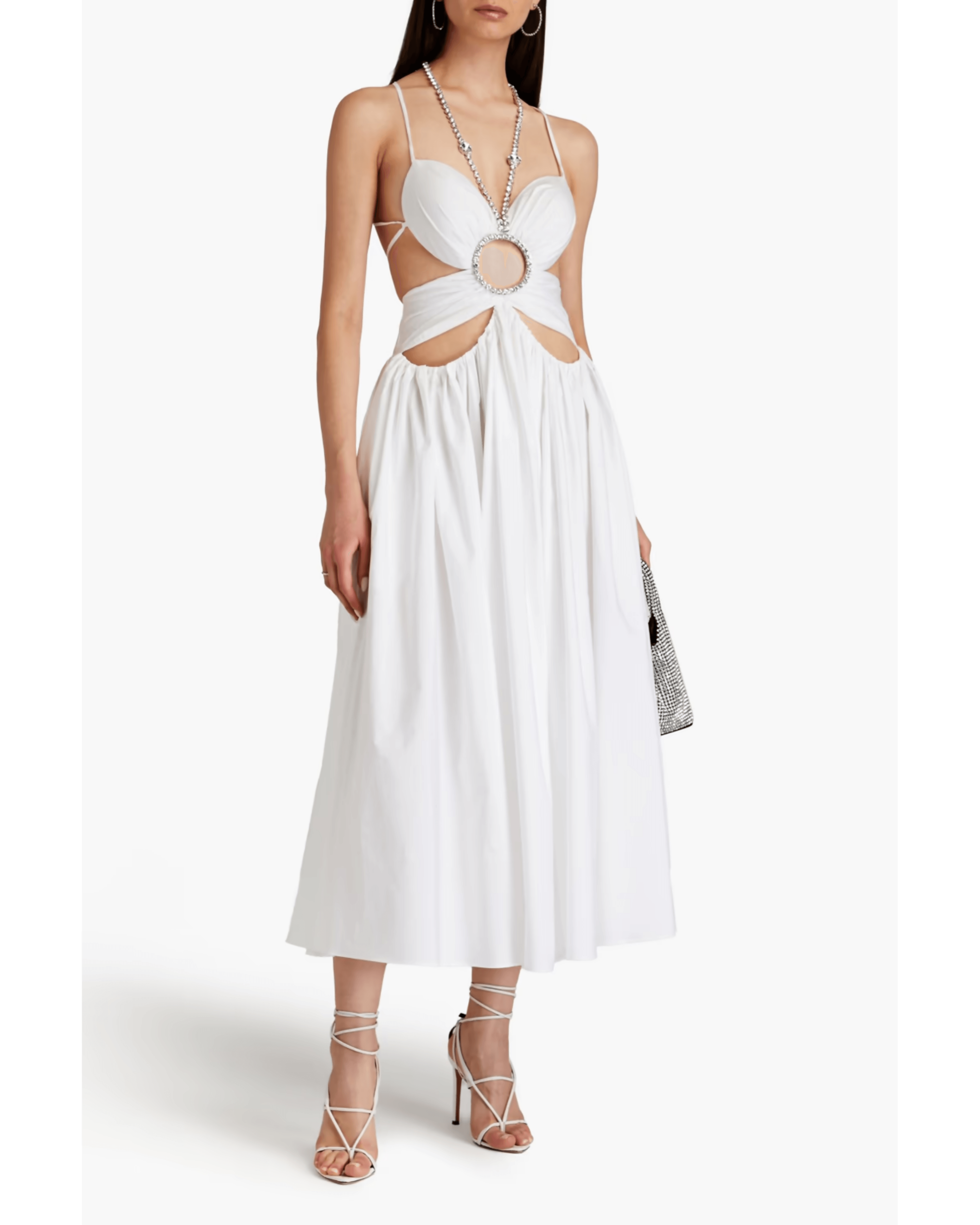 Ruched Embellished Cotton-Poplin Midi Dress - Endless - UAE Rental and Resale for Women's Fashion
