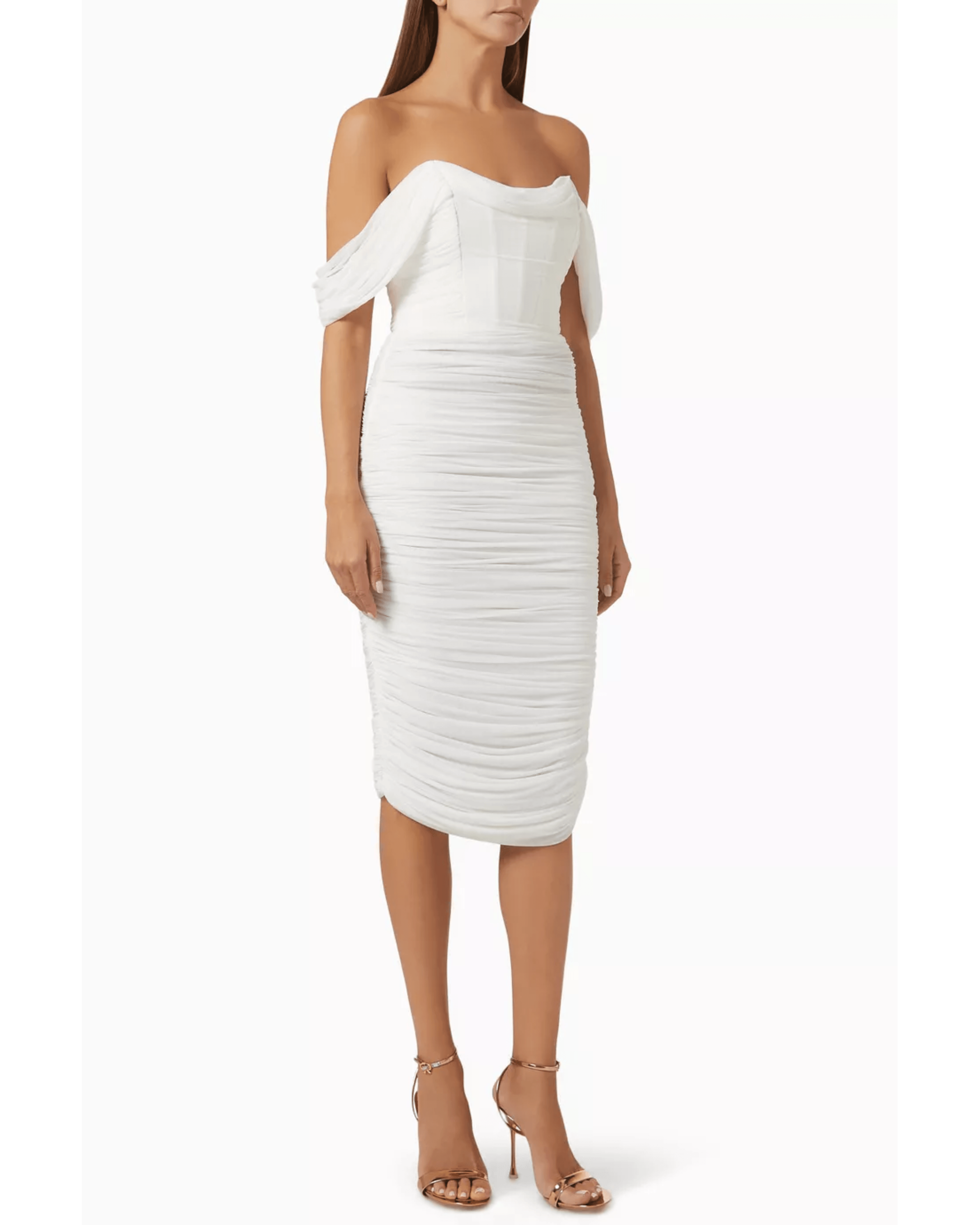 Ruched Off-shoulder Midi Dress - Endless - UAE Rental and Resale for Women's Fashion