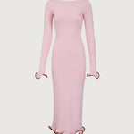 Pink long-sleeve midi dress with ruffle hem details — Same | Endless UAE
