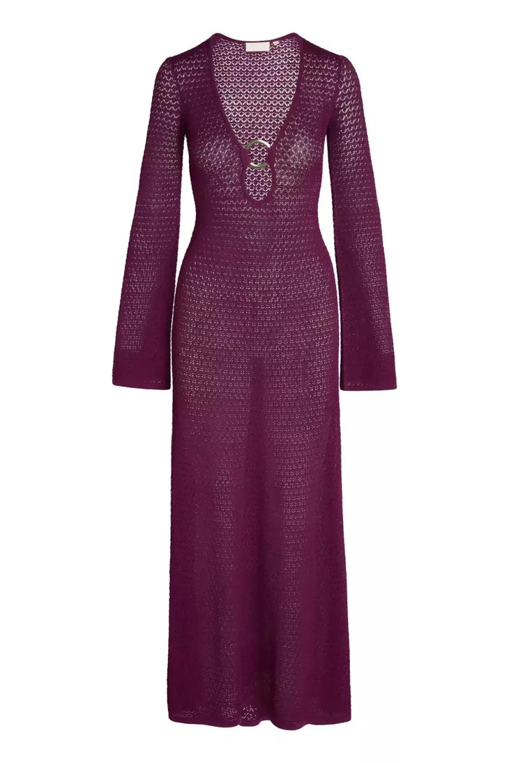 Montego Dress in burgundy with cutout details and gold ring accents — Mondays Swimwear | Endless UAE