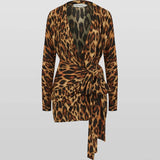 Leopard print wrap dress with long sleeves and side tie detail — Rat & Boa | Endless UAE