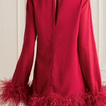 Red feathered mini dress with turtleneck and long sleeves — Taller Marmo | Endless UAE