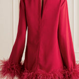 Red feathered mini dress with turtleneck and long sleeves — Taller Marmo | Endless UAE