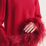 Red feathered mini dress with turtleneck and long sleeves — Taller Marmo | Endless UAE
