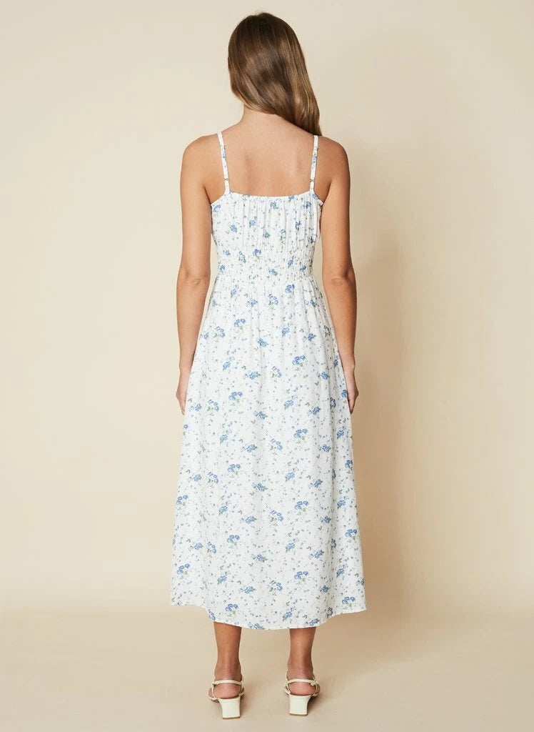 Jasmina Astoria Floral Midi Dress in blue and white — Faithfull the Brand | Endless UAE