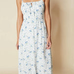Jasmina Astoria Floral Midi Dress in blue and white — Faithfull the Brand | Endless UAE