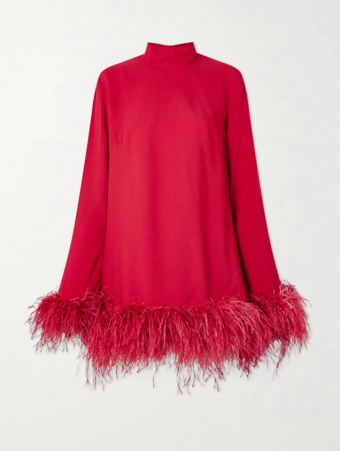 Red feathered mini dress with turtleneck and long sleeves — Taller Marmo | Endless UAE