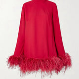 Red feathered mini dress with turtleneck and long sleeves — Taller Marmo | Endless UAE