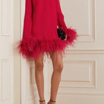 Red feathered mini dress with turtleneck and long sleeves — Taller Marmo | Endless UAE