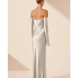 La Lune Off Shoulder Tie Maxi Dress