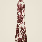 Long halter floral print dress in burgundy and cream — Twinset | Endless UAE