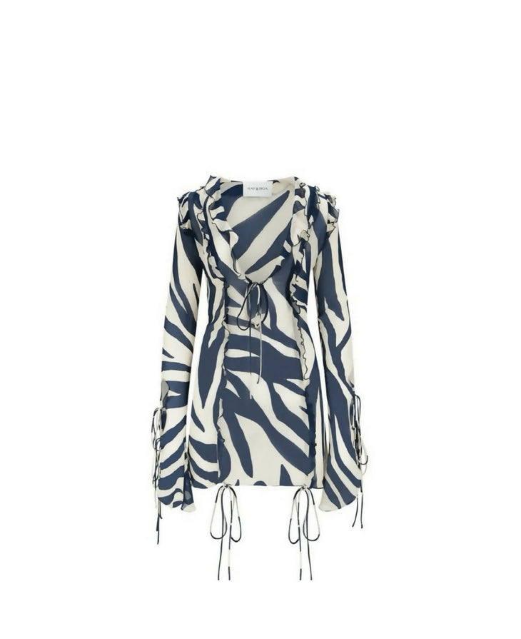 Annika Mini Dress in navy zebra print with fringe details — Rat & Boa | Endless UAE
