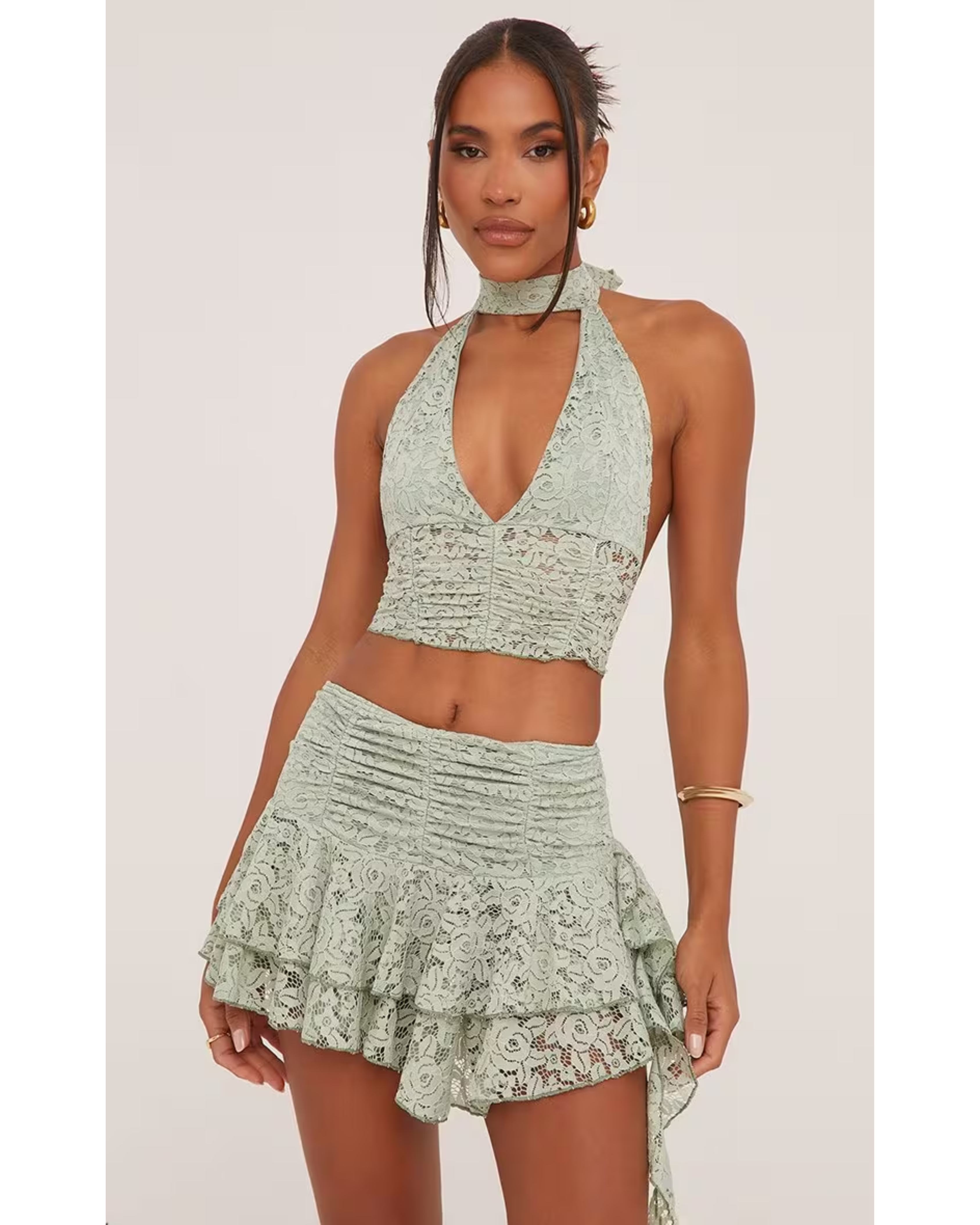 Sage Green Lace Co-ord Set - Endless - UAE Rental and Resale for Women's Fashion