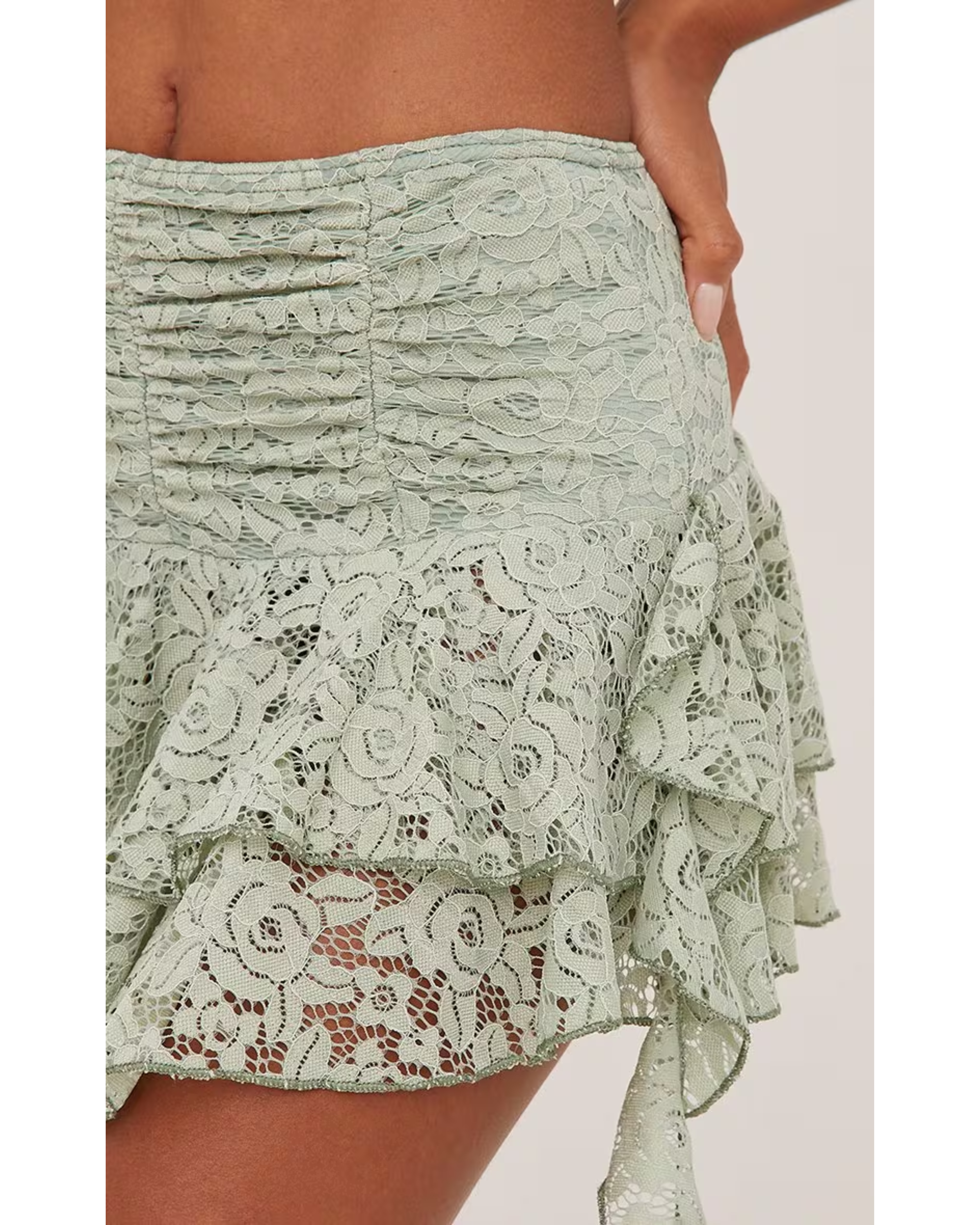Sage Green Lace Co-ord Set - Endless - UAE Rental and Resale for Women's Fashion