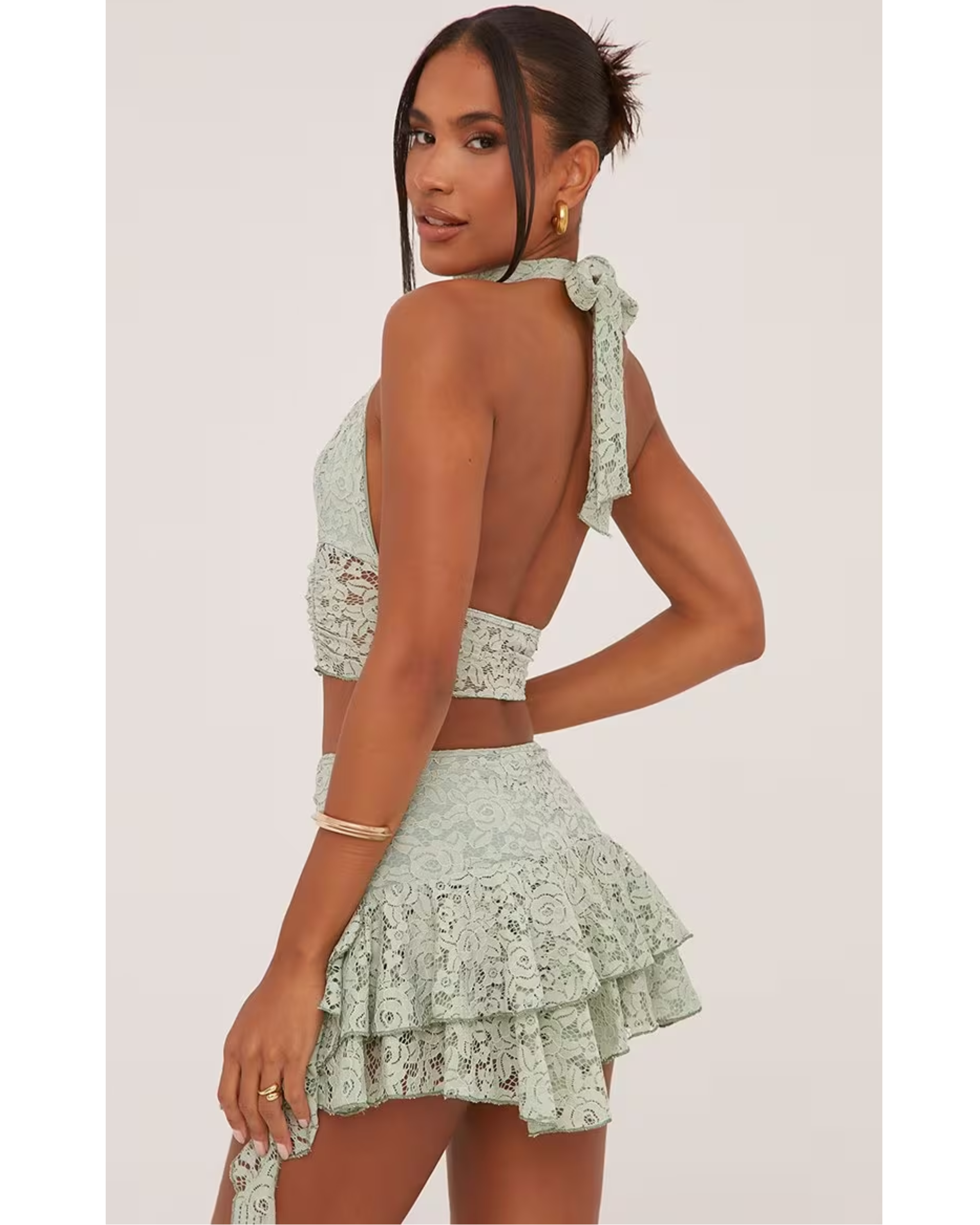 Sage Green Lace Co-ord Set - Endless - UAE Rental and Resale for Women's Fashion