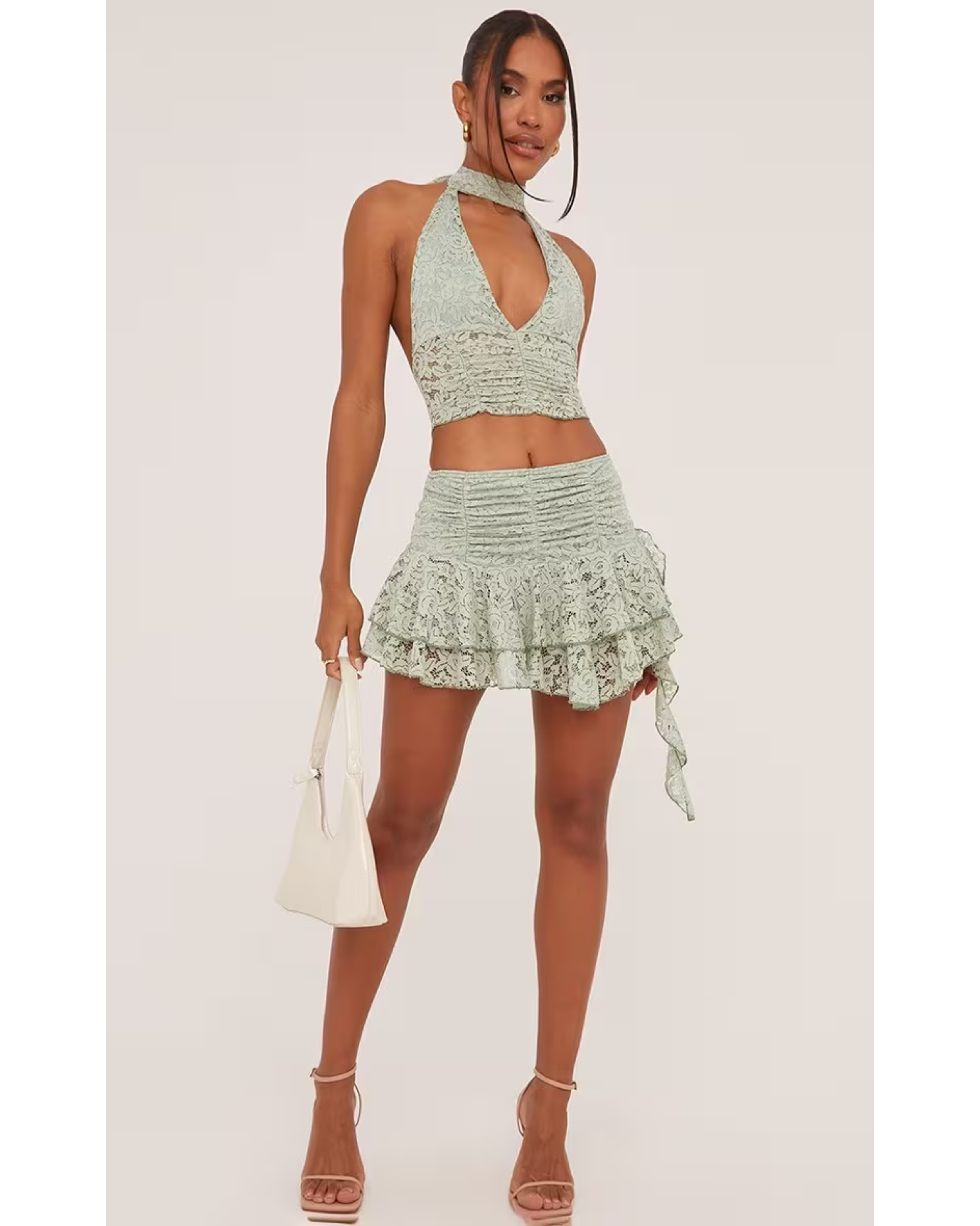 Sage Green Lace Co-ord Set - Endless - UAE Rental and Resale for Women's Fashion