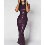 Sahara Merlot Vegan Leather Maxi Dress - Endless - UAE Rental and Resale for Women's Fashion