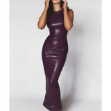 Sahara Merlot Vegan Leather Maxi Dress - Endless - UAE Rental and Resale for Women's Fashion