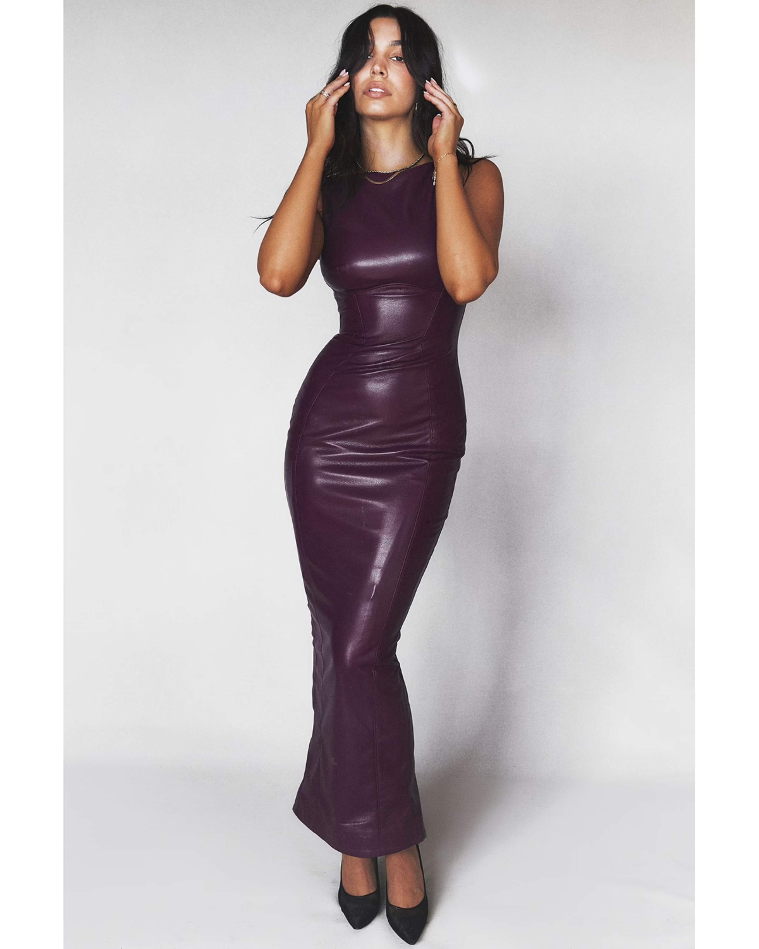 Sahara Merlot Vegan Leather Maxi Dress - Endless - UAE Rental and Resale for Women's Fashion