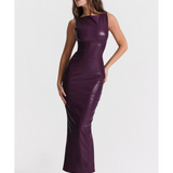 Sahara Merlot Vegan Leather Maxi Dress - Endless - UAE Rental and Resale for Women's Fashion