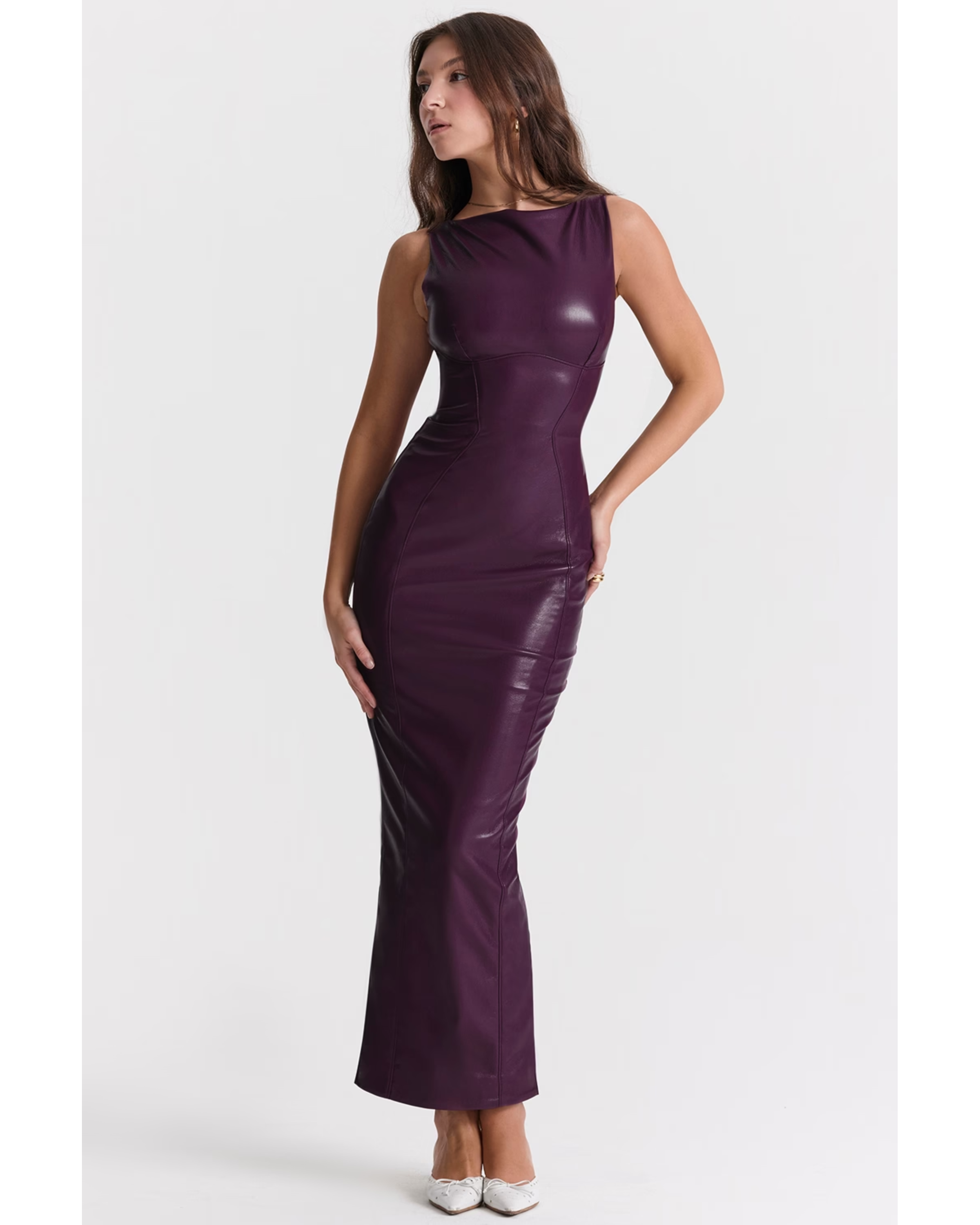 Sahara Merlot Vegan Leather Maxi Dress - Endless - UAE Rental and Resale for Women's Fashion