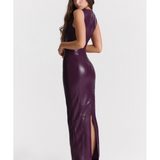 Sahara Merlot Vegan Leather Maxi Dress - Endless - UAE Rental and Resale for Women's Fashion