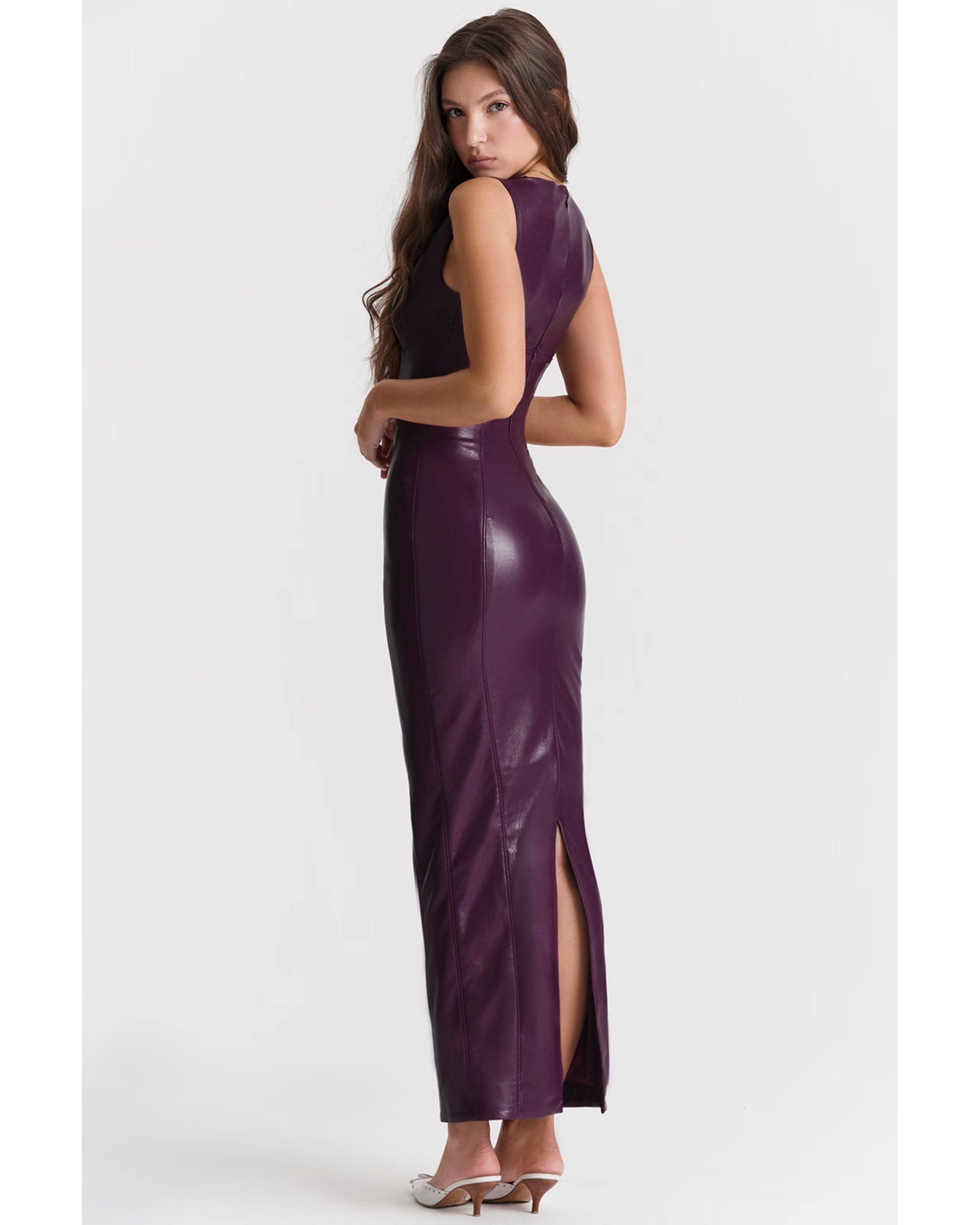Sahara Merlot Vegan Leather Maxi Dress - Endless - UAE Rental and Resale for Women's Fashion