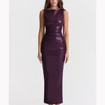 Sahara Merlot Vegan Leather Maxi Dress - Endless - UAE Rental and Resale for Women's Fashion