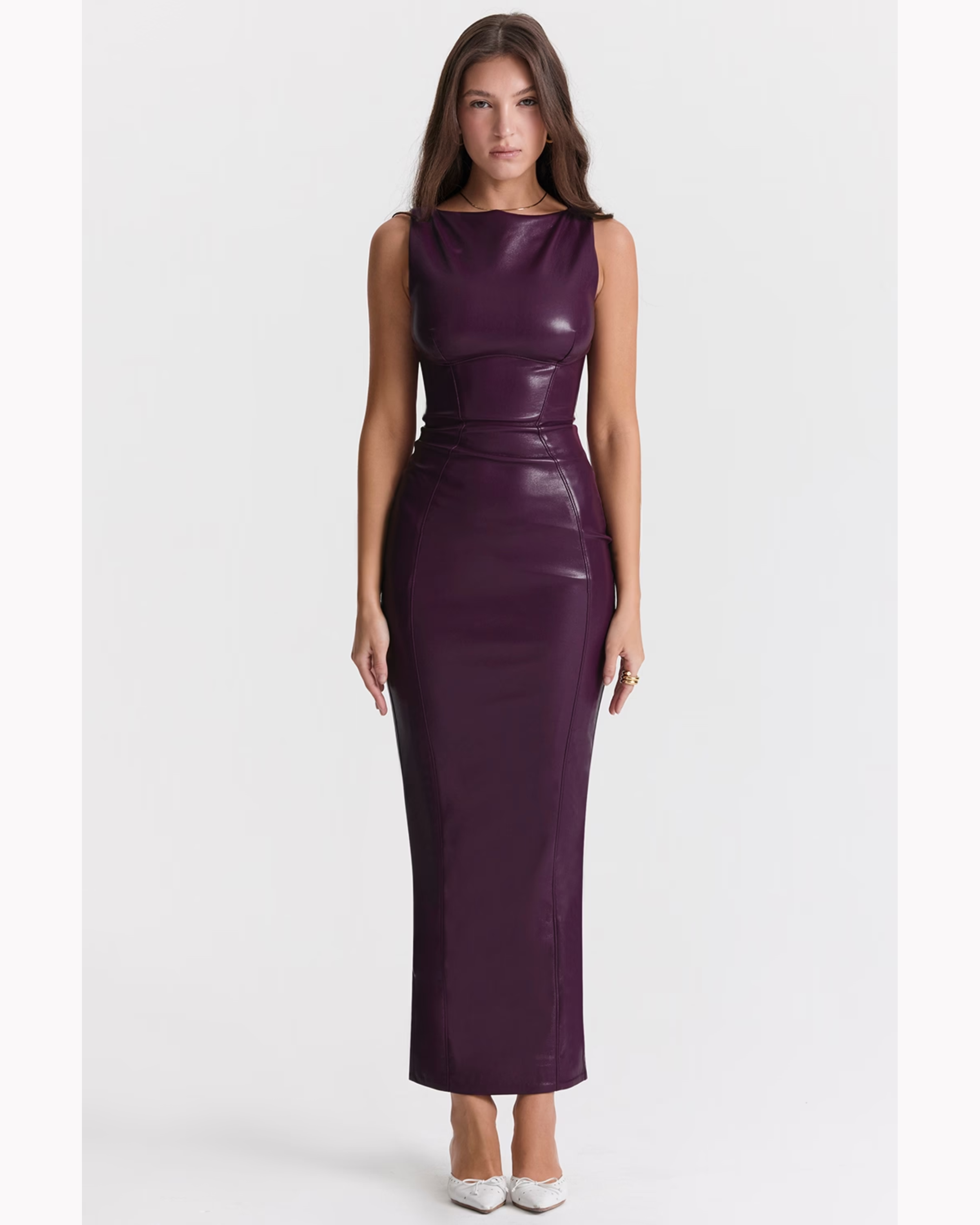 Sahara Merlot Vegan Leather Maxi Dress - Endless - UAE Rental and Resale for Women's Fashion