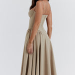 Beige corset sundress with thin straps and full midi skirt — House of CB | Endless UAE