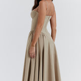 Beige corset sundress with thin straps and full midi skirt — House of CB | Endless UAE