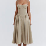 Beige corset sundress with thin straps and full midi skirt — House of CB | Endless UAE