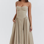 Beige corset sundress with thin straps and full midi skirt — House of CB | Endless UAE