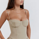 Beige corset sundress with thin straps and full midi skirt — House of CB | Endless UAE