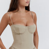Beige corset sundress with thin straps and full midi skirt — House of CB | Endless UAE
