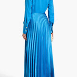 Pleated Satin-Effect Midi Dress