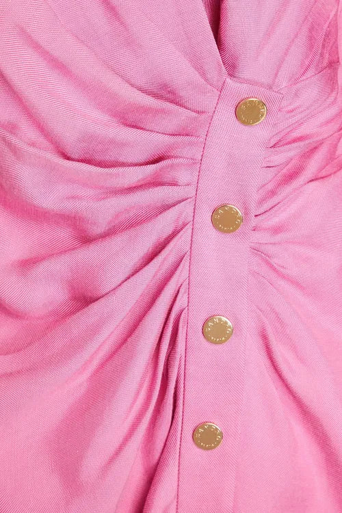 Pink wrap mini dress with button detail and long sleeves — Sandro | Endless UAE