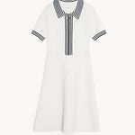 White knitted polo dress with black striped collar and trim details — Sandro | Endless UAE