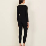 Black ribbed cardigan with crochet collar and long sleeves — Sandro | Endless UAE