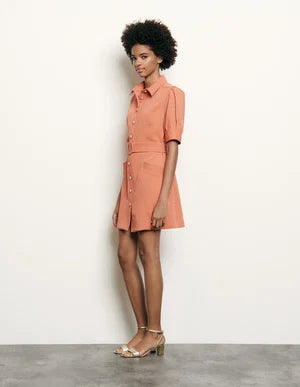 Coral shirt dress with decorative buttons and short sleeves — Sandro | Endless UAE