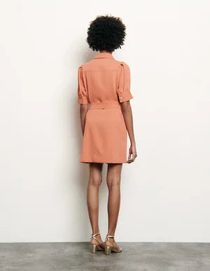 Coral shirt dress with decorative buttons and short sleeves — Sandro | Endless UAE