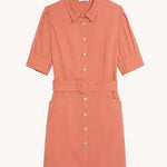 Coral shirt dress with decorative buttons and short sleeves — Sandro | Endless UAE