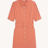 Coral shirt dress with decorative buttons and short sleeves — Sandro | Endless UAE