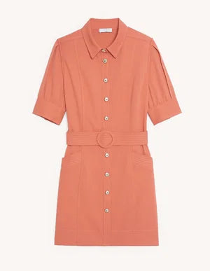 Coral shirt dress with decorative buttons and short sleeves — Sandro | Endless UAE
