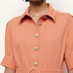 Coral shirt dress with decorative buttons and short sleeves — Sandro | Endless UAE
