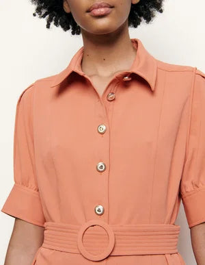 Coral shirt dress with decorative buttons and short sleeves — Sandro | Endless UAE