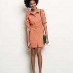 Coral shirt dress with decorative buttons and short sleeves — Sandro | Endless UAE